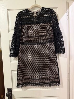 J. Crew Black Lace Overlay Dress with Nude Underlay